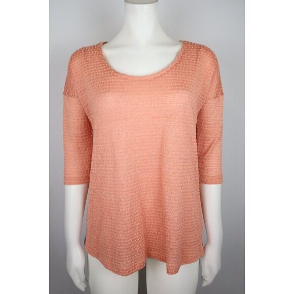 BKE - BUCKLE - WOMEN'S CORAL ORANGE TEXTURED 3/4 SLEEVE TUNIC TOP - SIZE S - Picture 2 of 6